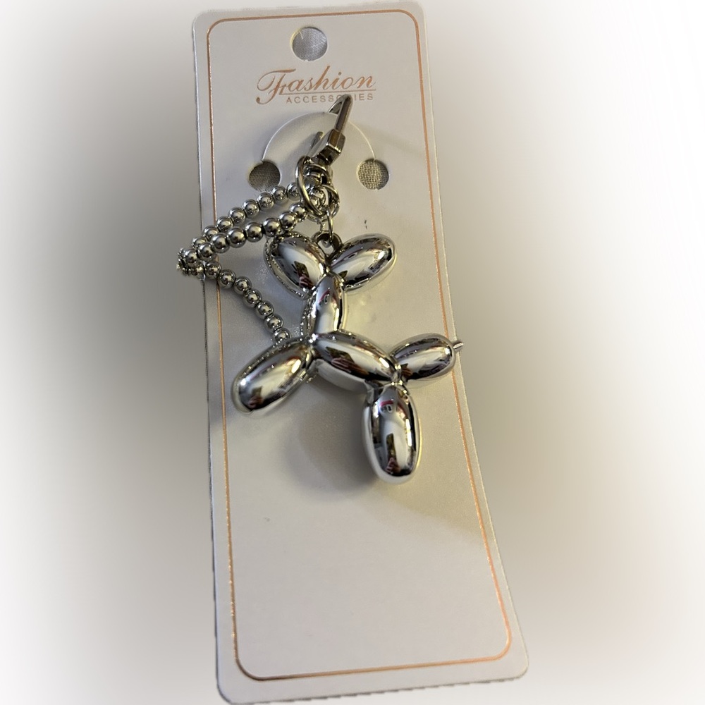 Balloon Dog and Bow Keychain Bag charm choice of gold silver or gunmetal tone - Picture 3 of 6